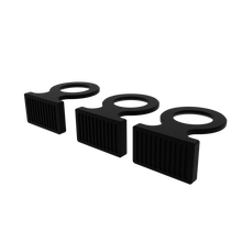 Load image into Gallery viewer, Back diagonal view of three 3d renders of Glue-able Single Frag Plug holders in black.