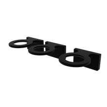 Load image into Gallery viewer, Front diagonal view of three 3d renders of Glue-able Single Frag Plug holders in black.