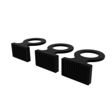 Load image into Gallery viewer, Back diagonal view of three 3d renders of Glue-able Single Frag Plug holders in black.
