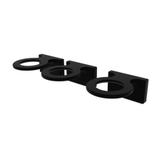 Load image into Gallery viewer, Front diagonal view of three 3d renders of Glue-able Single Frag Plug holders in black.
