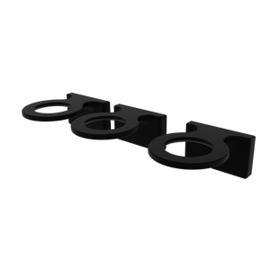Front diagonal view of three 3d renders of Glue-able Single Frag Plug holders in black.