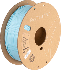 Spool of PolyTerra PLA 3D printer filament in ice. Ice is a light blue. 