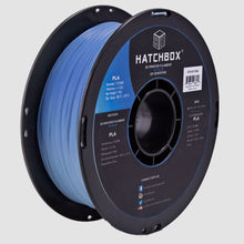 Load image into Gallery viewer, Hatchbox PLA 3d printer filament in UV Blue. Written underneath the color, it says UV Sensitive.
