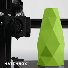 Load image into Gallery viewer, Hatchbox PLA example of lime green 3d print on 3d printer.
