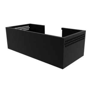 3D render of AI Hydra 64 light shade in black. This light shade is perforated at the top of the sides. Front asymmetrical view. 