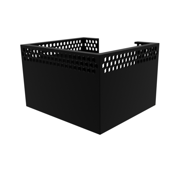 3D render of a compatible lightshade for the Red Sea's ReefLED90, in black, asymmetrical view. 