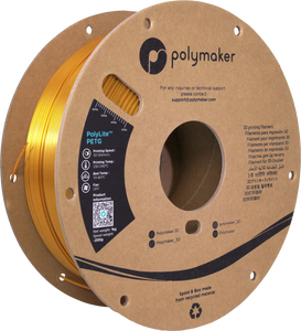 Spool of PolyLite PETG 3D printer filament in gold.