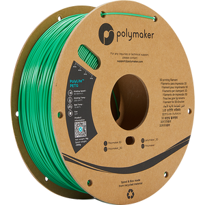 Spool of PolyLite PETG 3D printer filament in green.