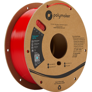 Spool of PolyLite PETG 3D printer filament in red. 