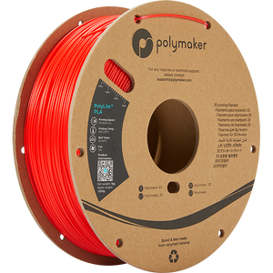 Spool of PolyLite PLA 3D printer filament in red.