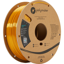 Load image into Gallery viewer, Spool of PolyLite PLA 3D printer filament in silk gold. 
