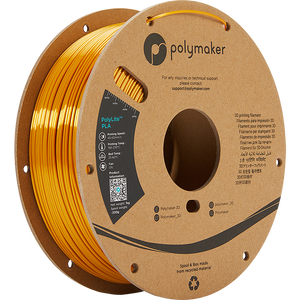 Spool of PolyLite PLA 3D printer filament in silk gold. 