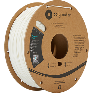 Spool of PolyLite PLA 3D printer filament in white.