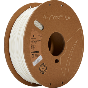A spool of PolyTerra PLA+ 3D printer filament in cotton white. 