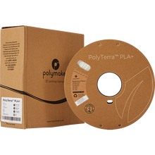 Load image into Gallery viewer, Whole package of PolyTerra PLA+ 3D printing filament, including box and spool, in white.
