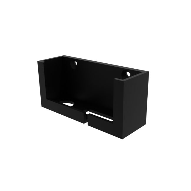 3D render of Tunze Osmolator 5107 ATO Controller Equipment Mount, in black, front asymmetrical view.